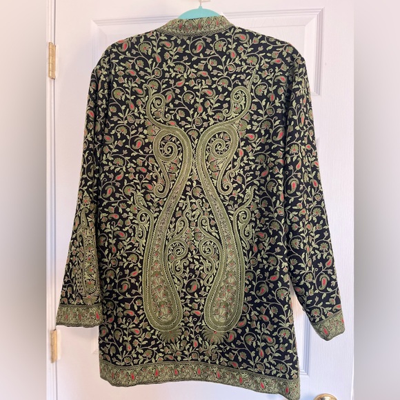 Kashmir Embroidered Paisley All-Over Wool Jacket, Size XL ✨ - Picture 6 of 12